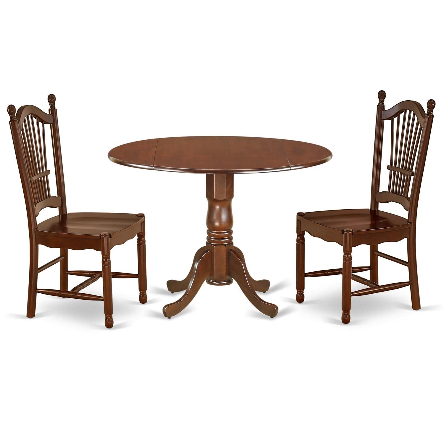 East West Furniture Dldo3-Mah-W 3 Piece Dining Room Table Set Contains A Round Kitchen Table With Dropleaf And 2 Dining Chairs, 42X42 Inch, Mahogany